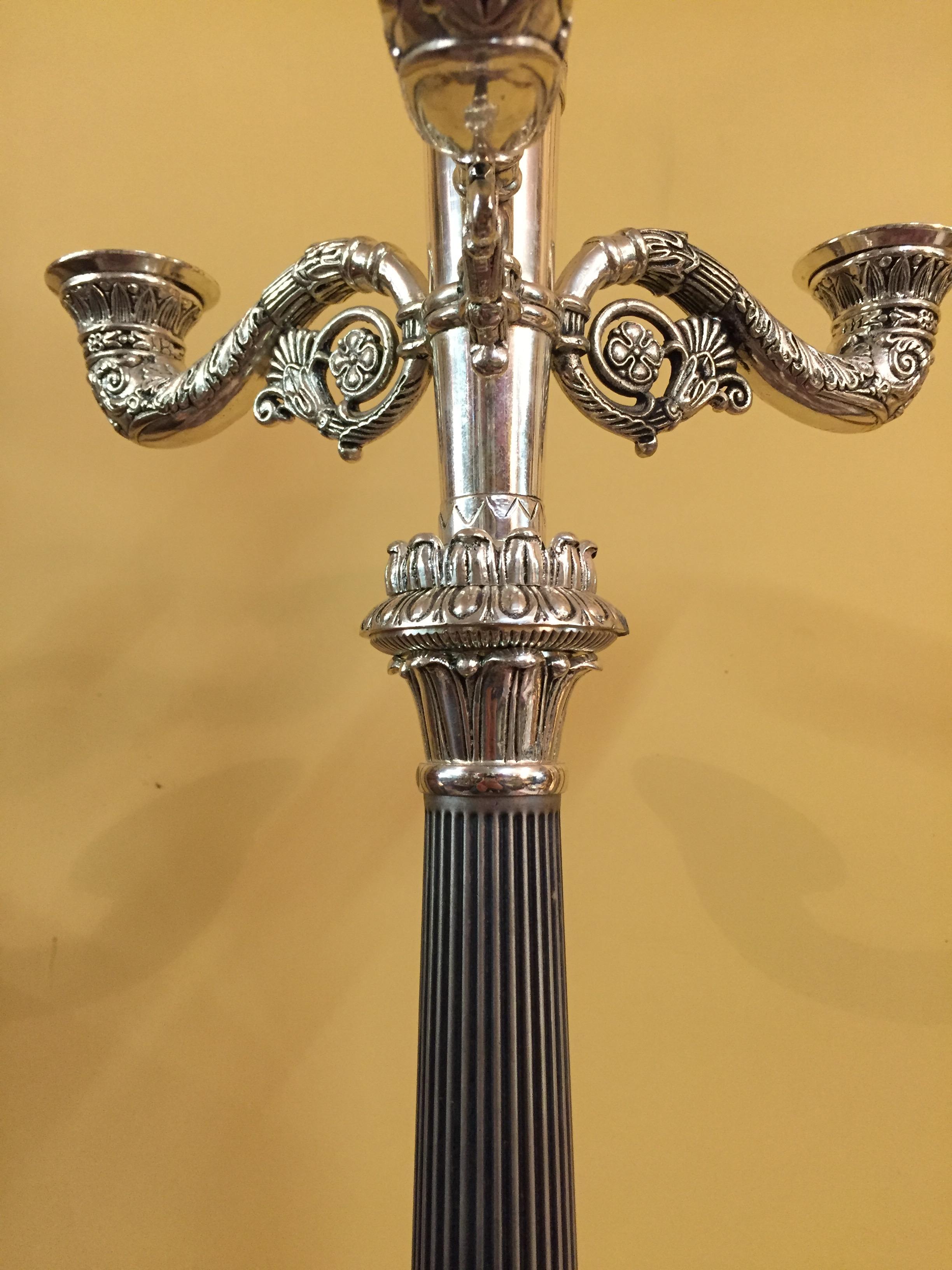 French Candelabra in Empire Style silver For Sale 3