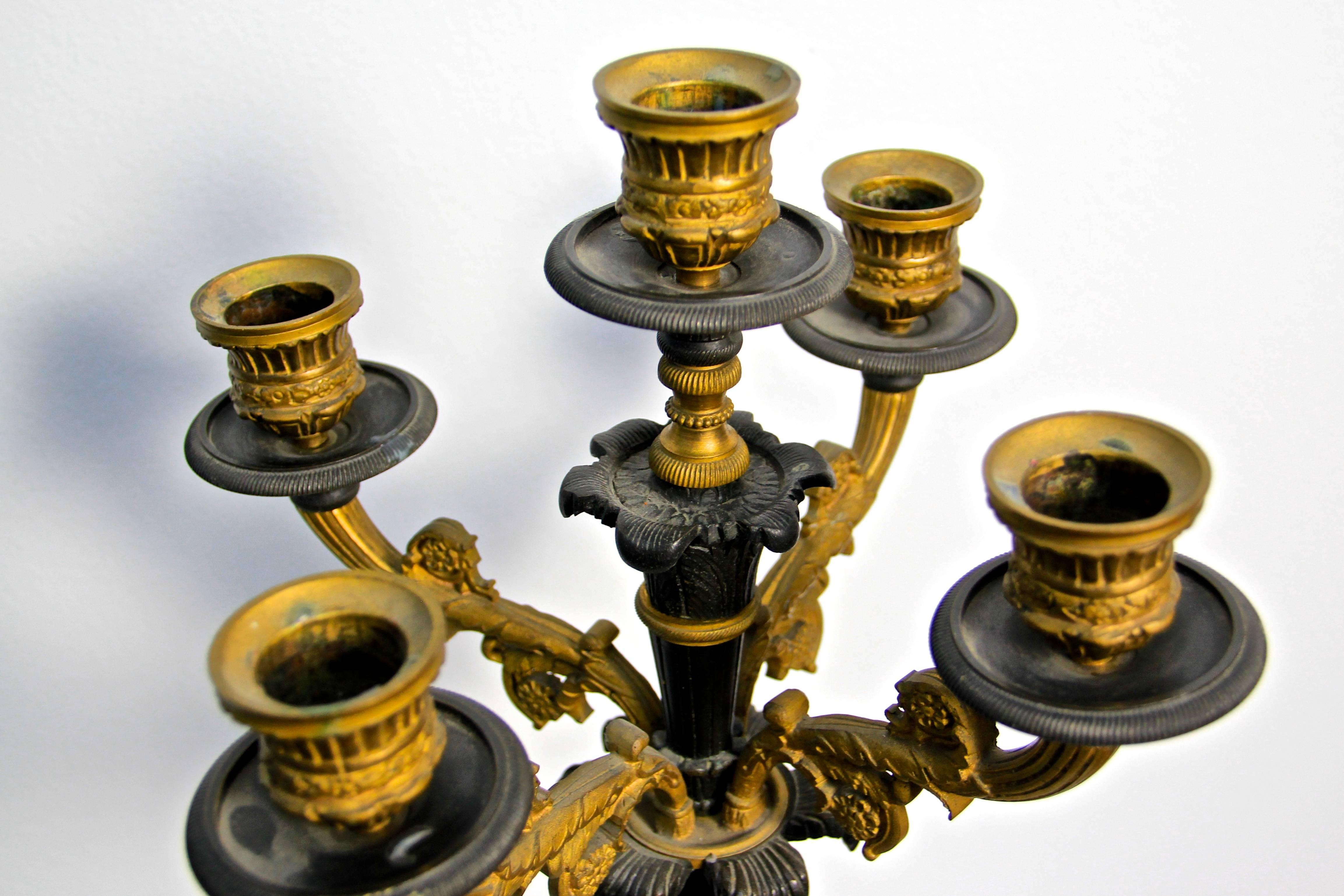 19th Century French Candelabra with Black and Yellow Marble Empire Style, France, circa 1850