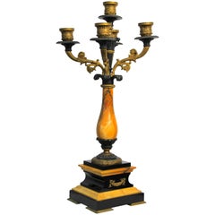 Candélabre français avec marbre noir et jaune de style Empire, France, vers 1850