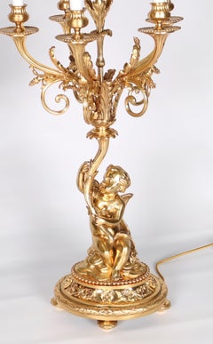 French Candelabras in Gilt Bronze with Putti