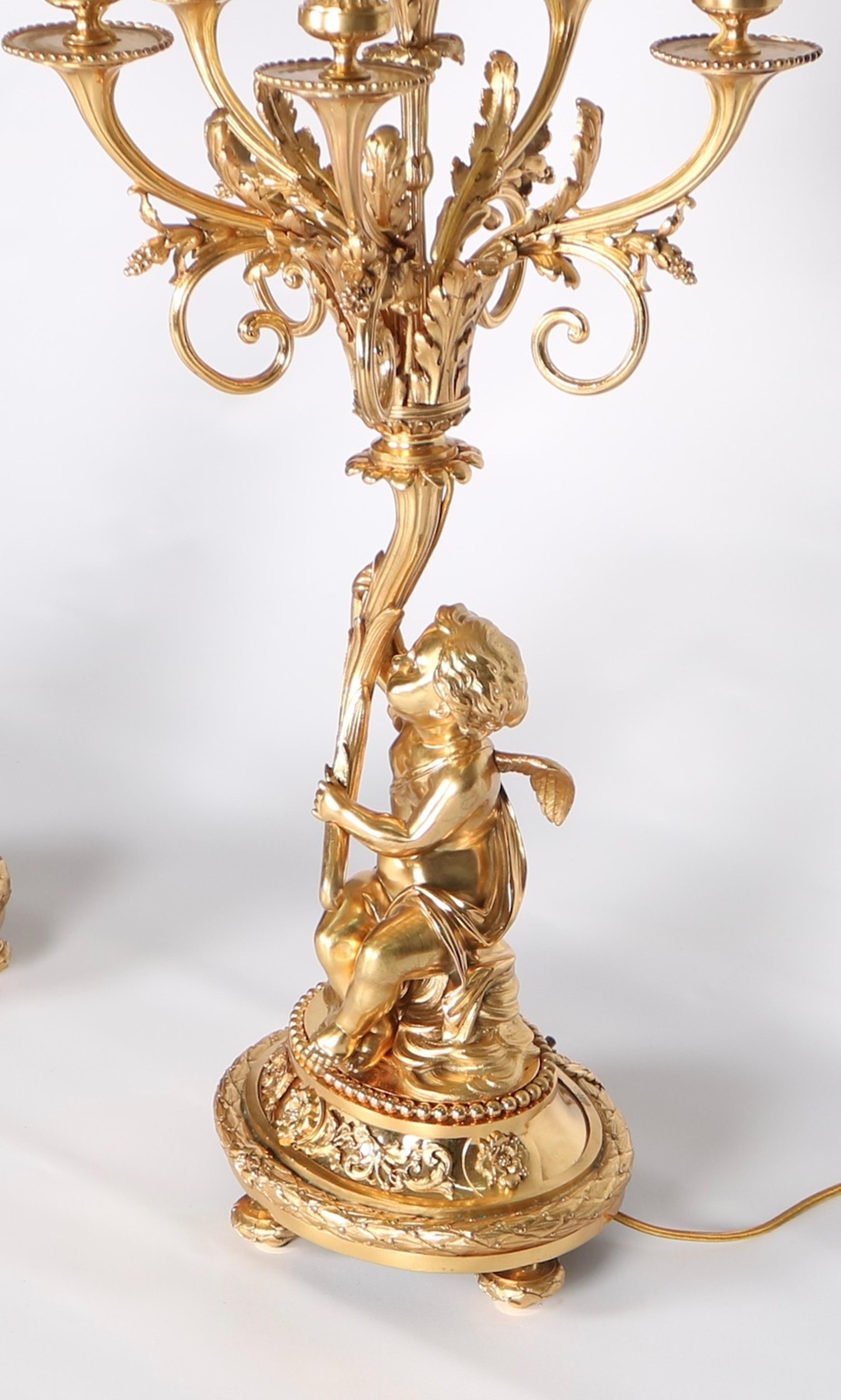 French Candelabras in Gilt Bronze with Putti (18. Jahrhundert und früher)