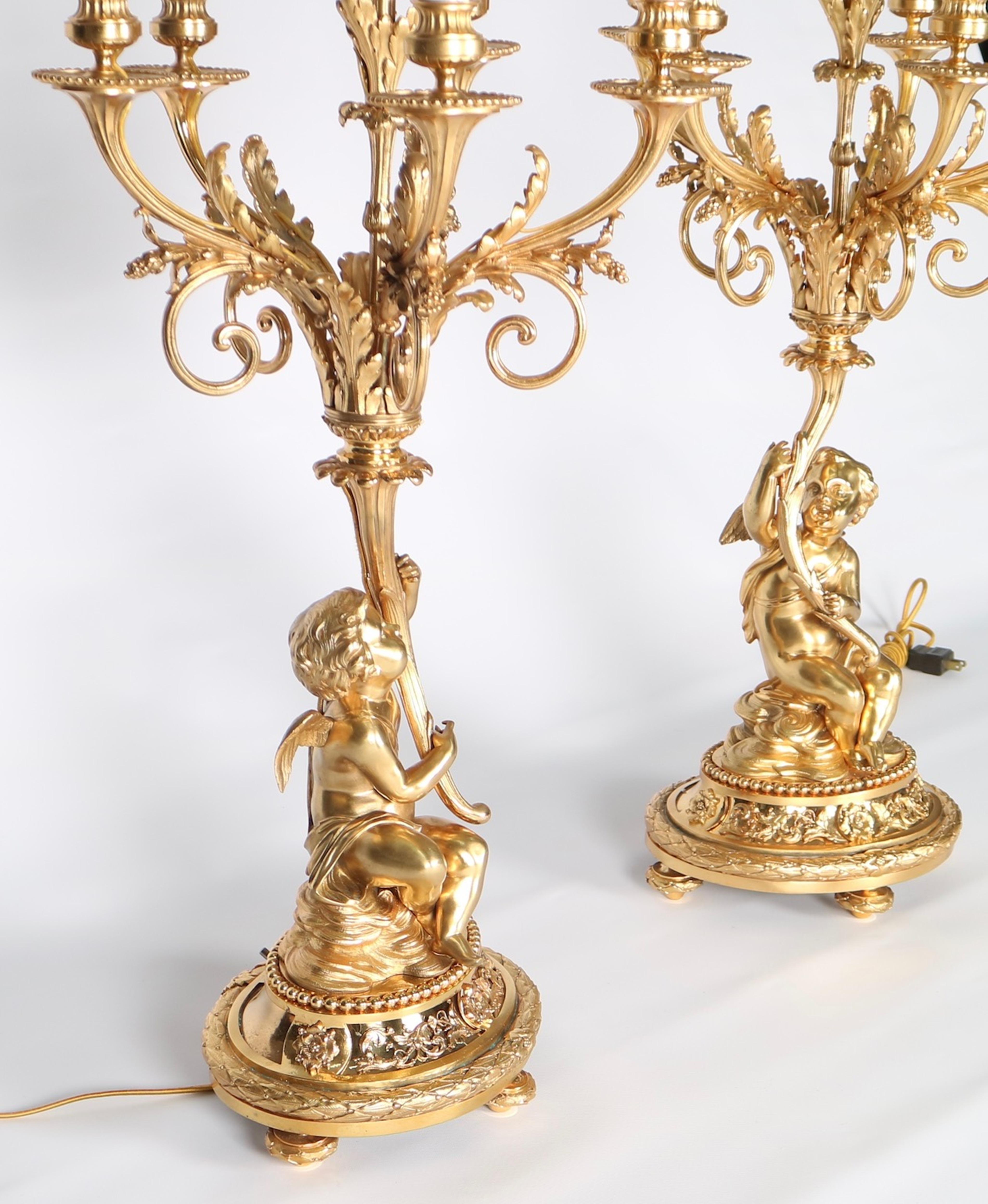 French Candelabras in Gilt Bronze with Putti 1