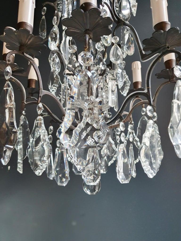 French Candelabrum Black Crystal Antique Chandelier Ceiling Lustre Art Nouveau For Sale 4
