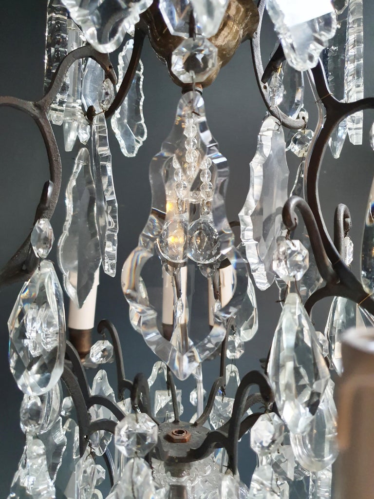 Wire French Candelabrum Black Crystal Antique Chandelier Ceiling Lustre Art Nouveau For Sale