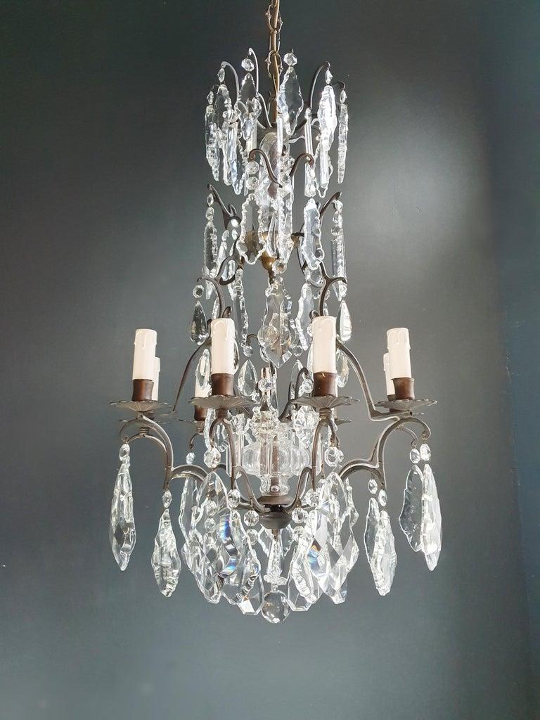 French Candelabrum Black Crystal Antique Chandelier Ceiling Lustre Art Nouveau For Sale 1