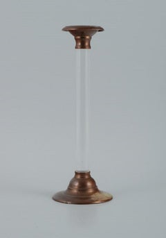 French Candle Holder in Brass and Clear Glass in a Modernist Design