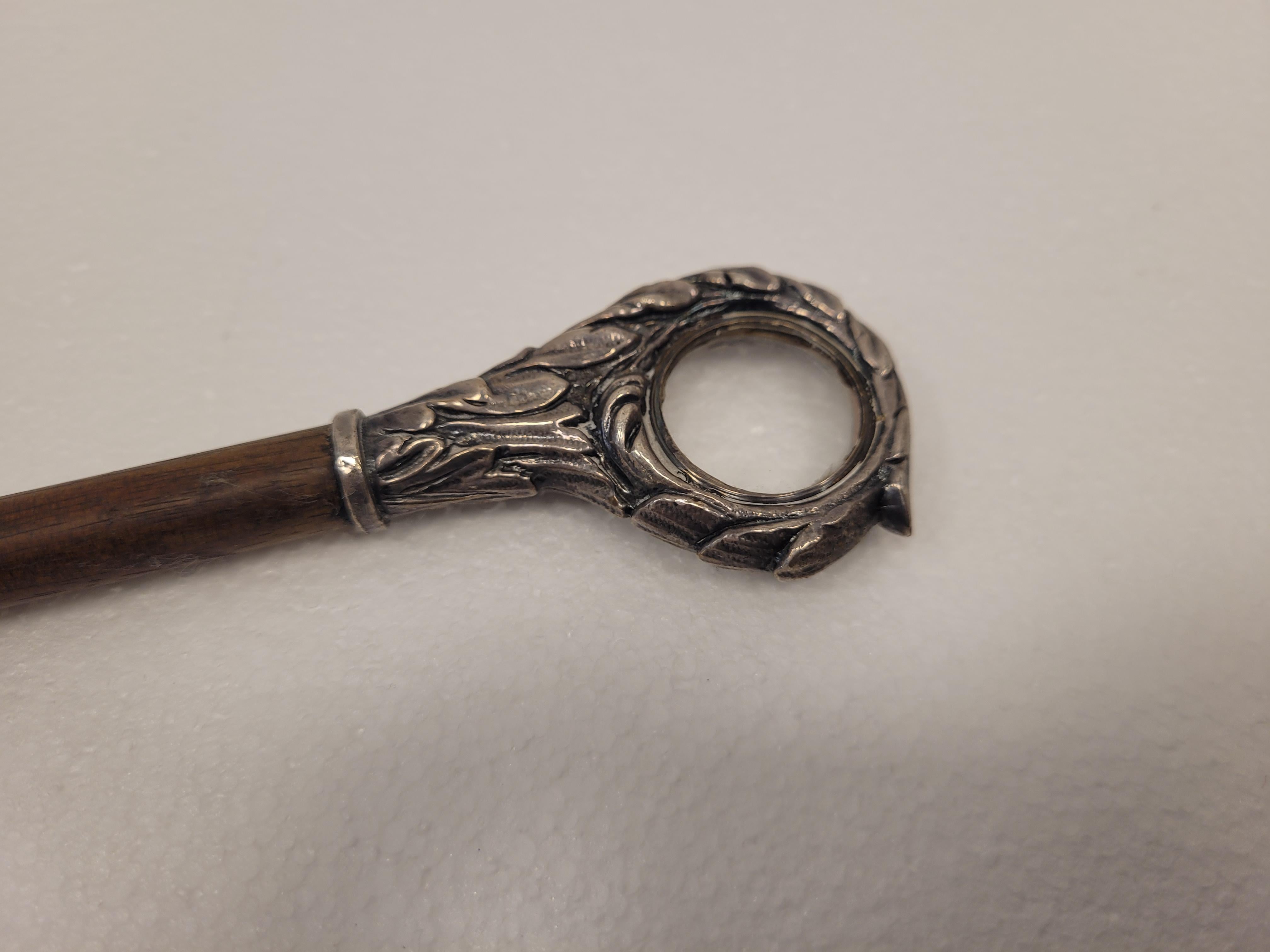 French Cane and magnifying glass in silver and good 9