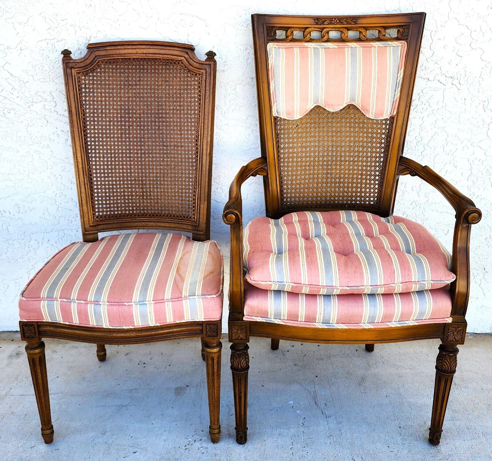 French Provincial French Cane Back Dining Chairs Vintage Set of 6