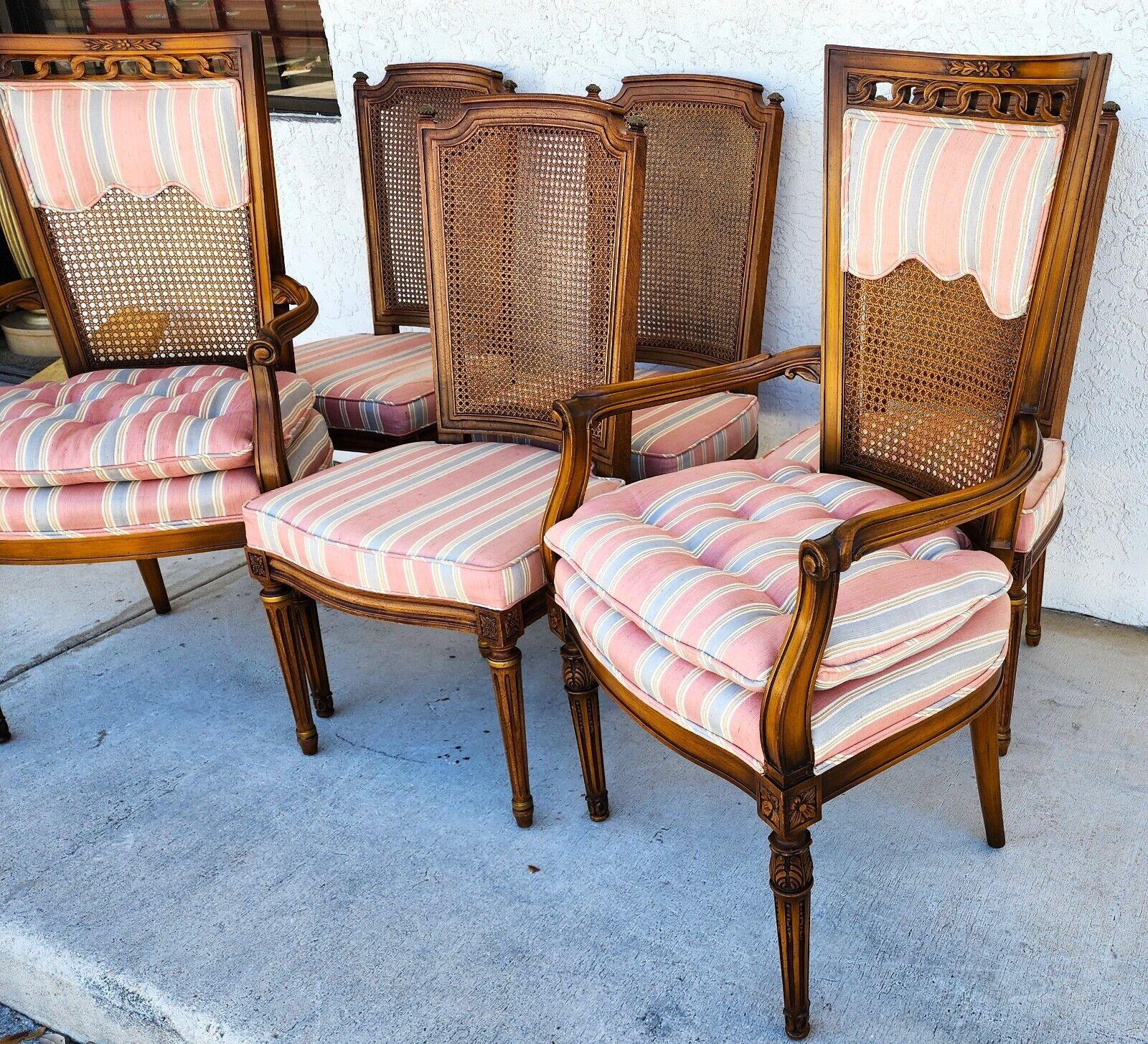 French Cane Back Dining Chairs Vintage Set of 6 1