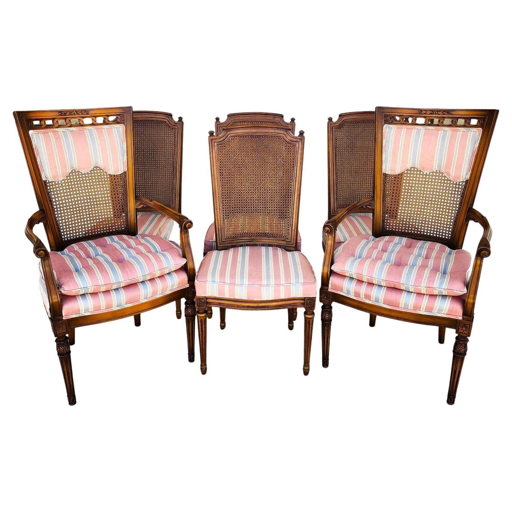 French Cane Back Dining Chairs Vintage Set of 6