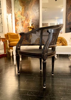 Sillón de escritorio francés con respaldo de caña estilo Luis XVI y Directoire