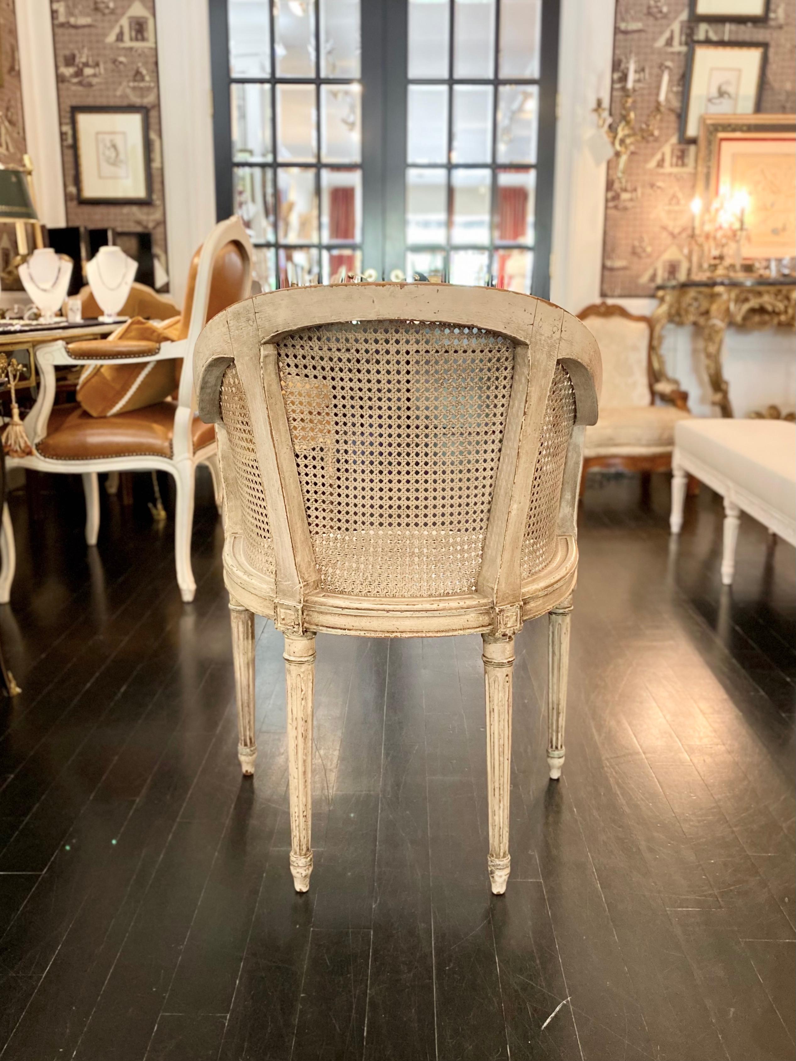 French Cane Back Louis XVI, Directoire Style Desk Armchair In Good Condition In Montreal, Quebec