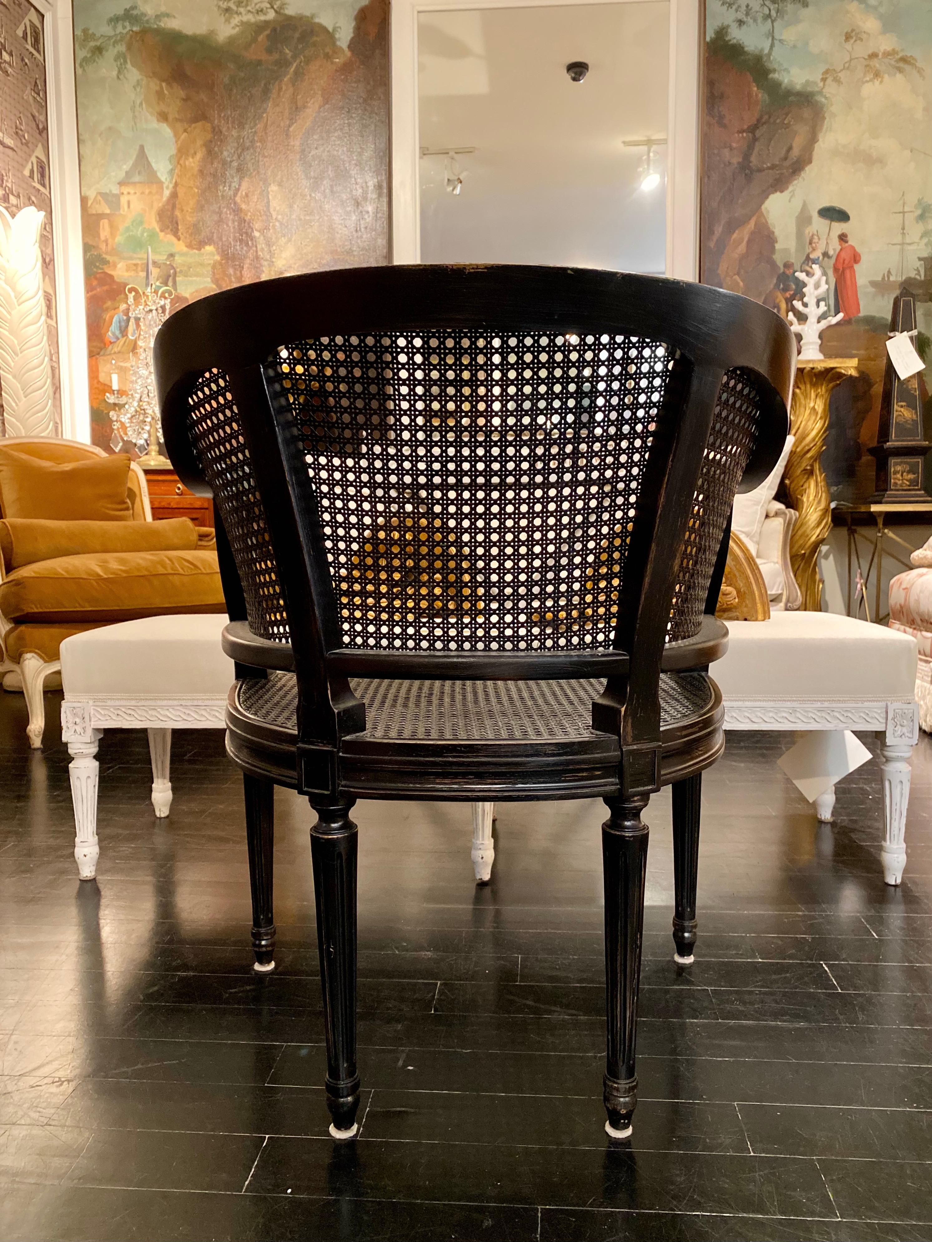 French Cane Back Louis XVI, Directoire Style Desk Armchair In Good Condition For Sale In Montreal, Quebec