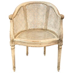 Fauteuil de bureau français à dossier en rotin de style Directoire Louis XVI