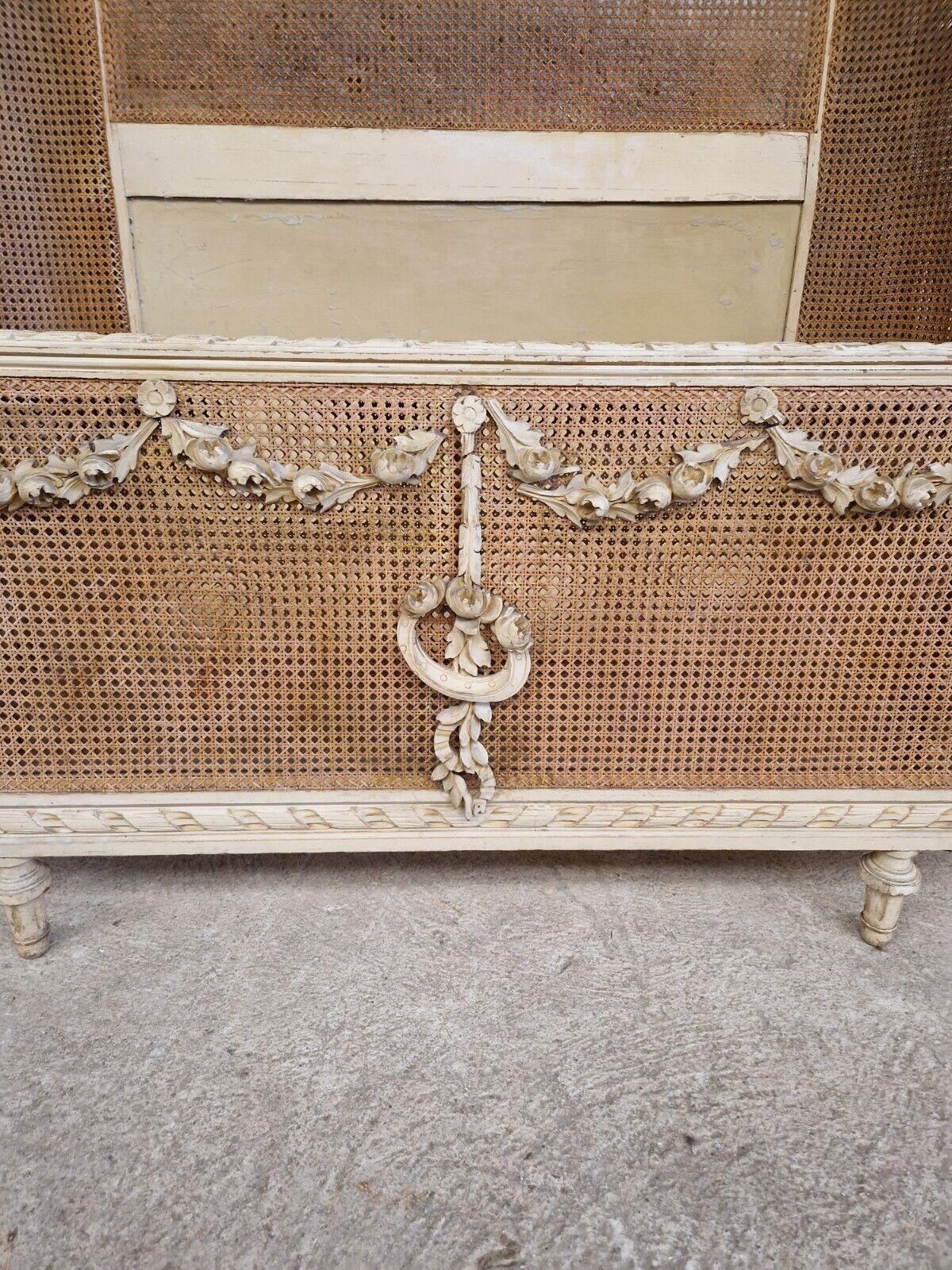 French Cane Bed Corbeille Curved Footboard Louis XVI 8