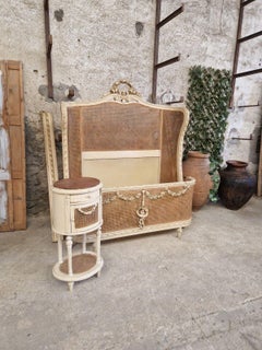 French Cane Bed Corbeille Curved Footboard Louis XVI