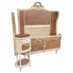 French Cane Bed Corbeille Curved Footboard Louis XVI