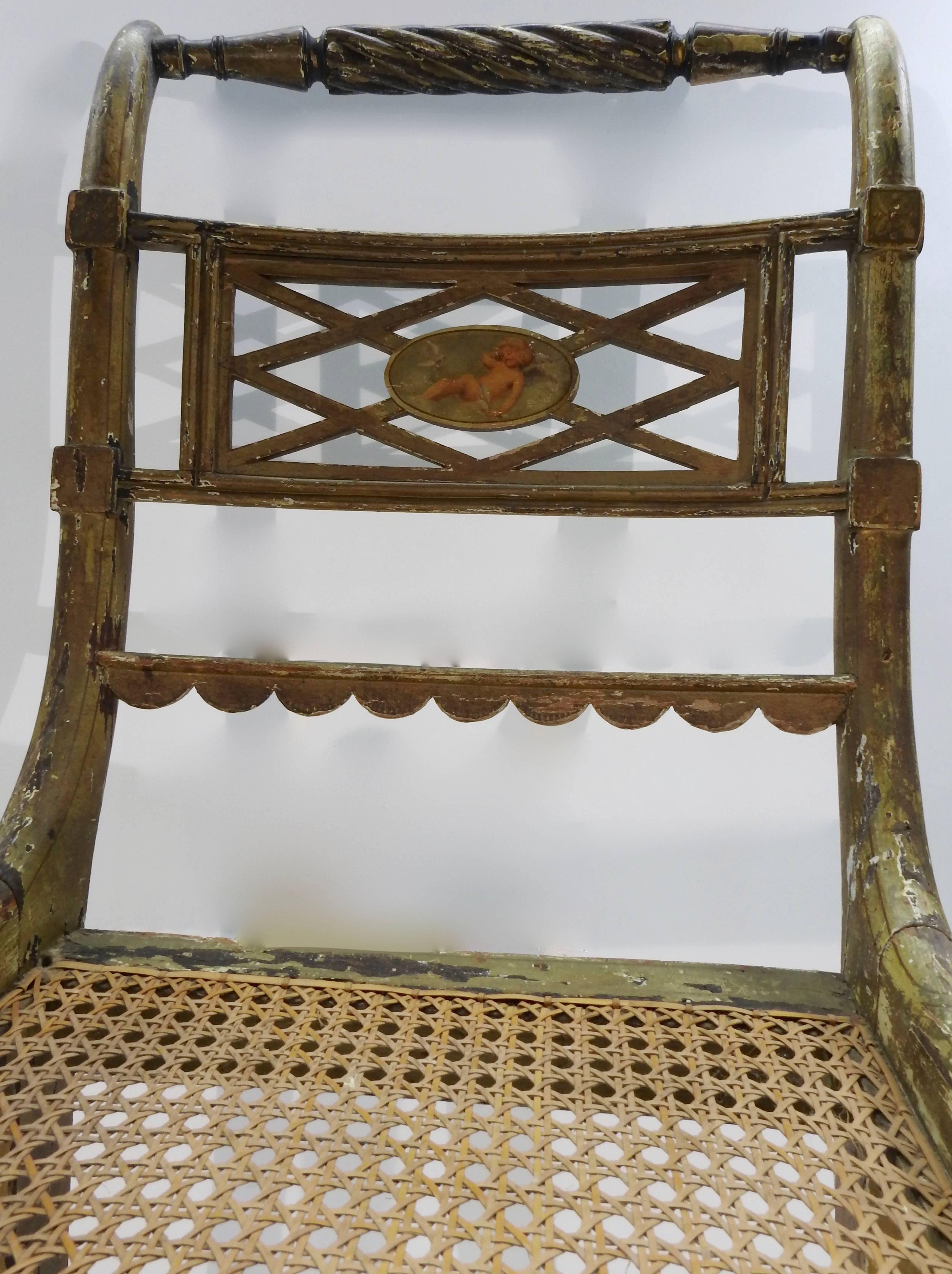 Rustic French Cane Bottom Side Chair For Sale