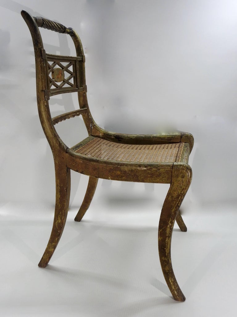 French Cane Bottom Side Chair with HandPainted Cherub For Sale at 1stdibs