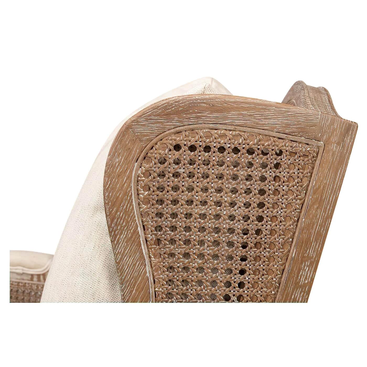 Linen French Caned Armchair For Sale