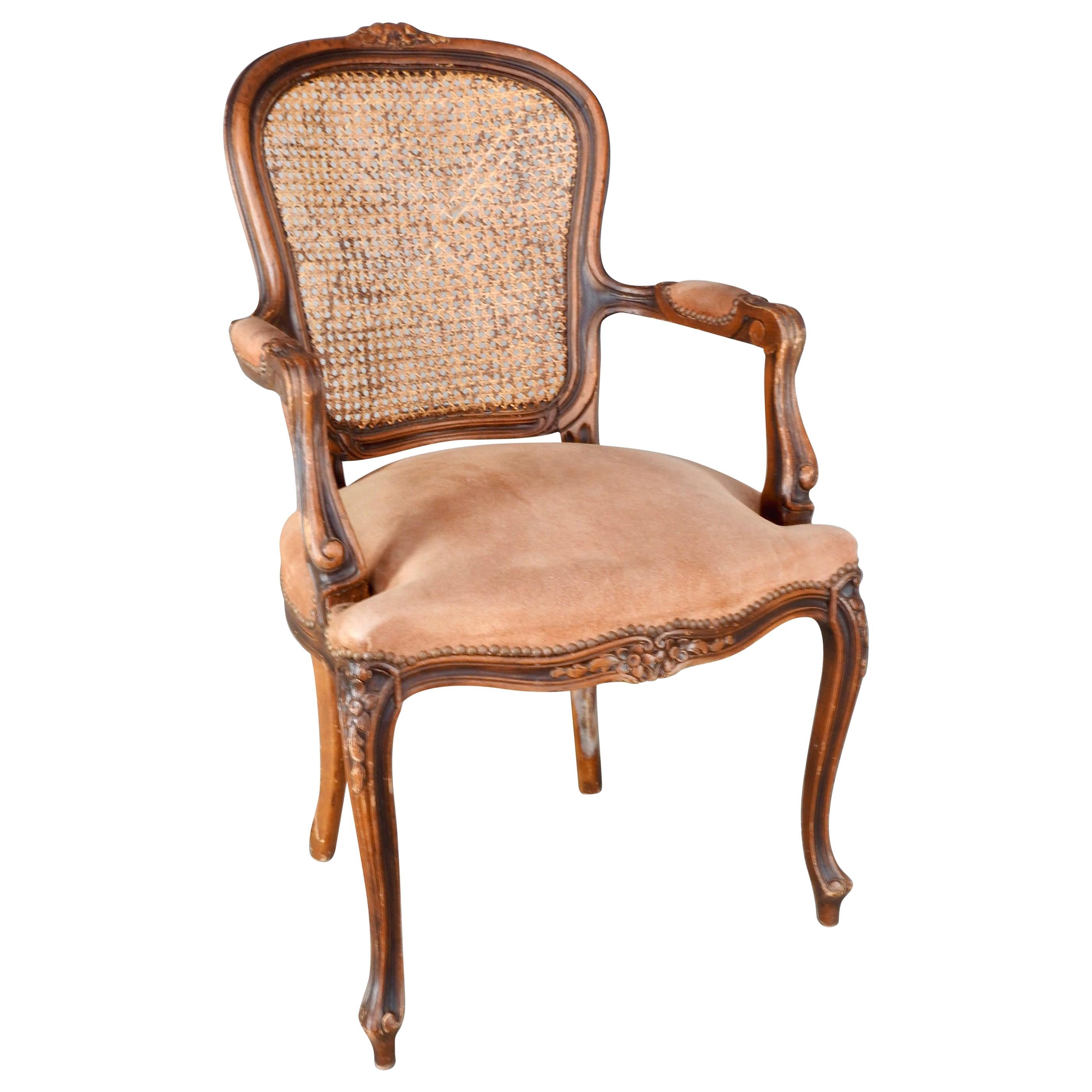 French Caned Back Fauteuil Armchair For Sale