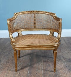 French Caned Bergere Arm Chair Gilt Salon 1880 Louis XVI