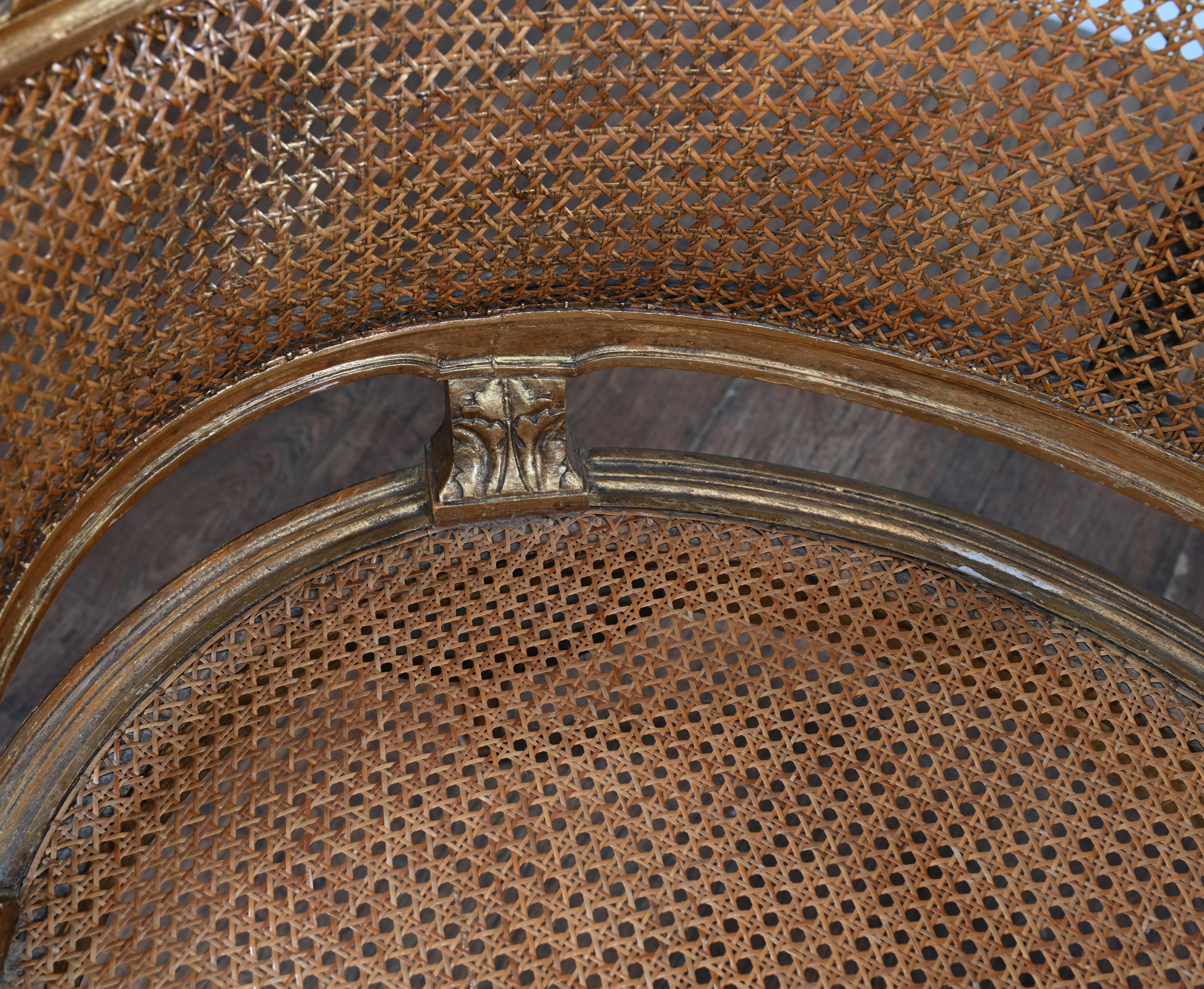French Caned Bergere Arm Chair Gilt Salon 1880 Louis XVI For Sale 1