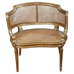 French Caned Bergere Arm Chair Gilt Salon 1880 Louis XVI