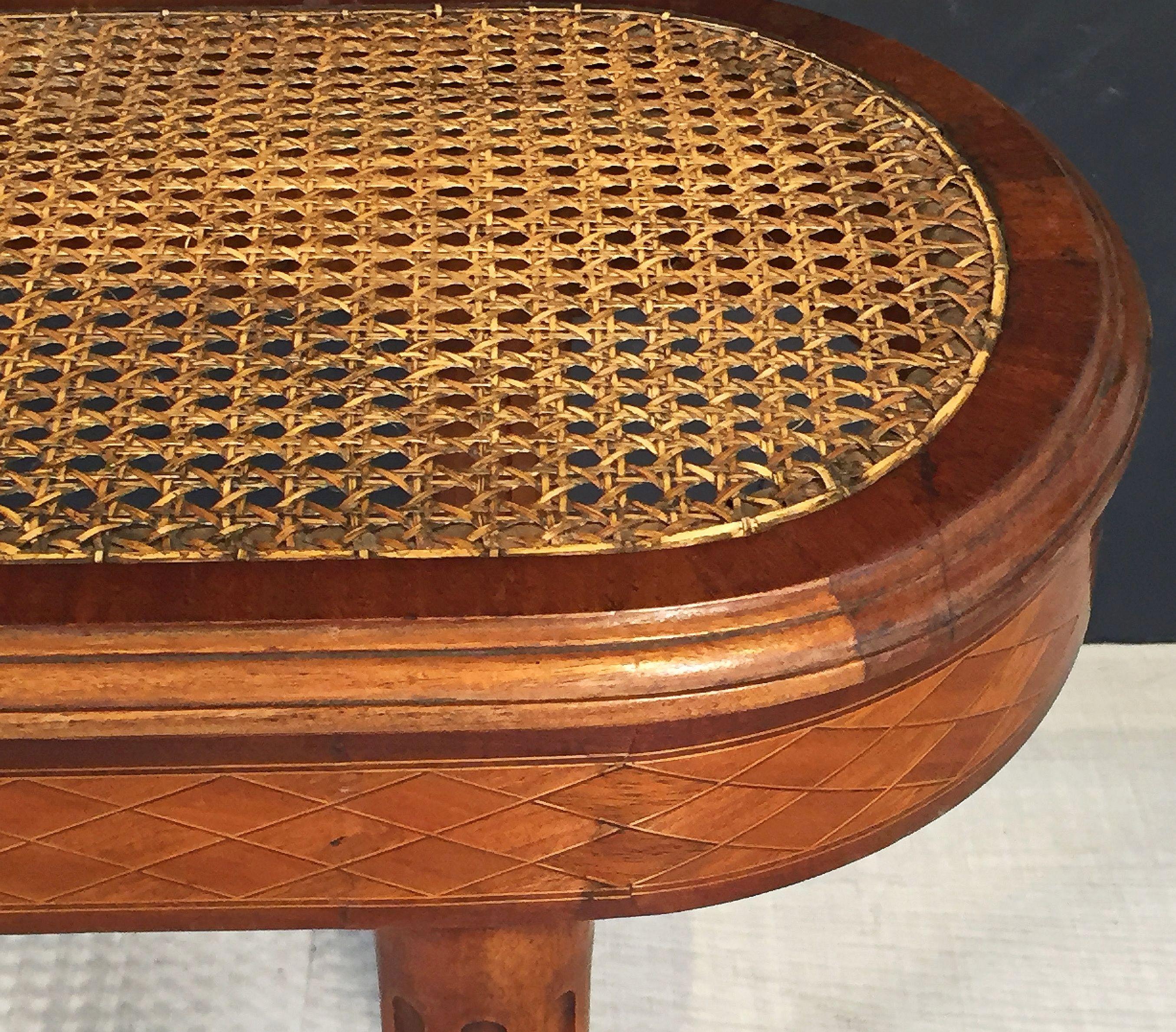 French Caned Oval Bench or Seat of Mahogany In Good Condition In Austin, TX