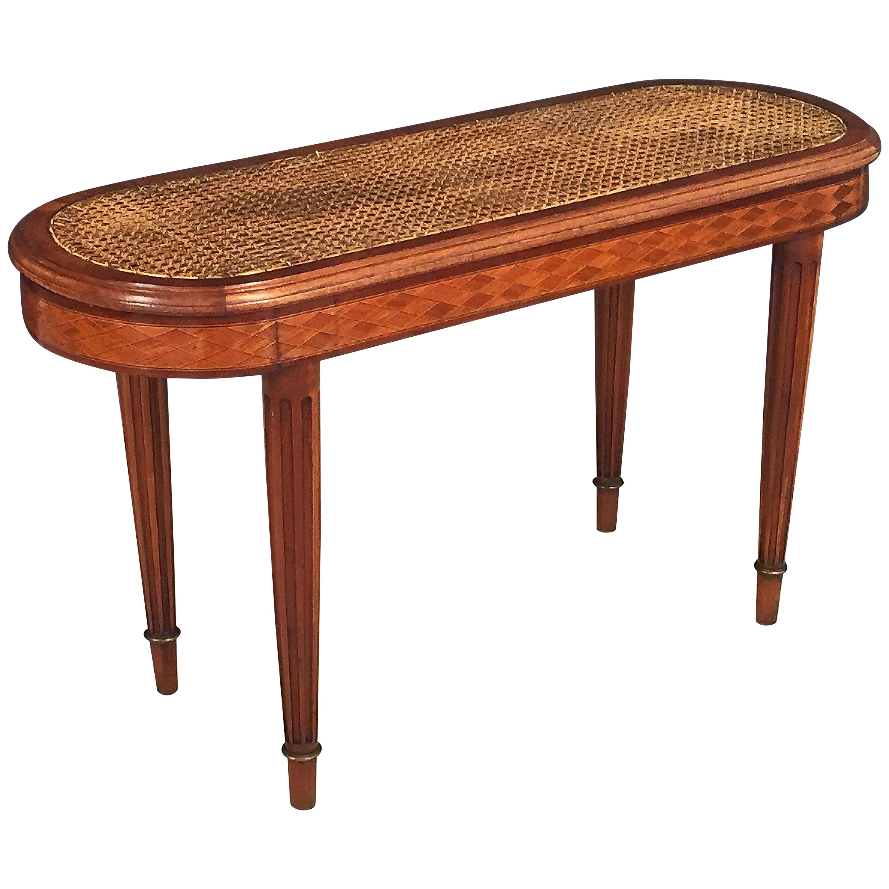 French Caned Oval Bench or Seat of Mahogany