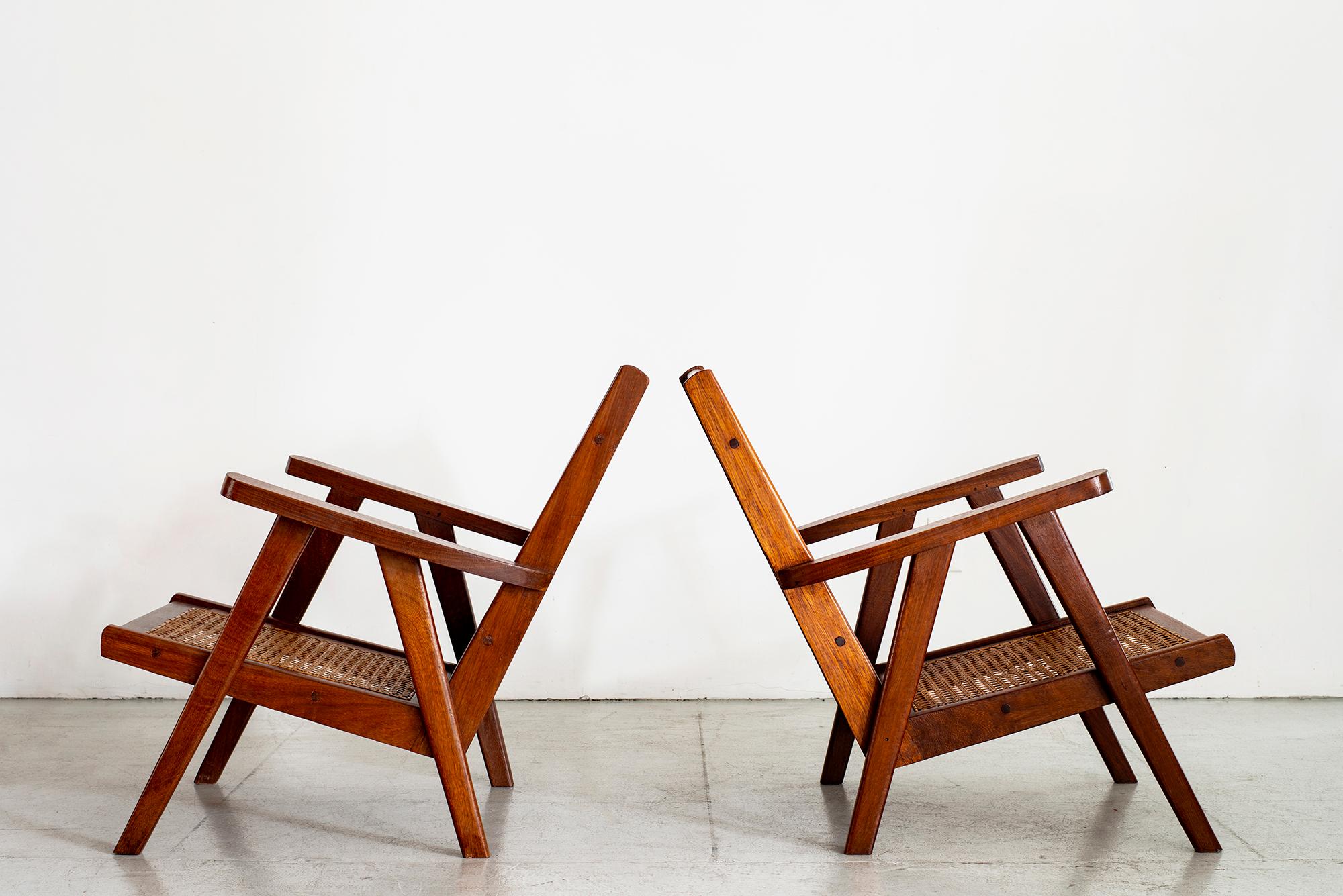 French Caned and Teak Armchairs 3