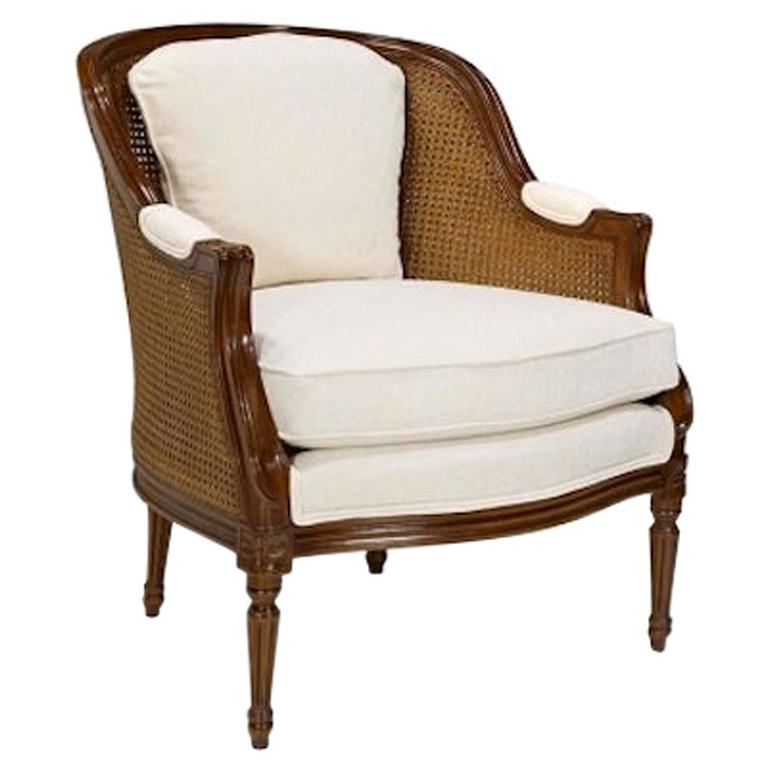 French Caned Vallencourt Armchair, 20th Century For Sale