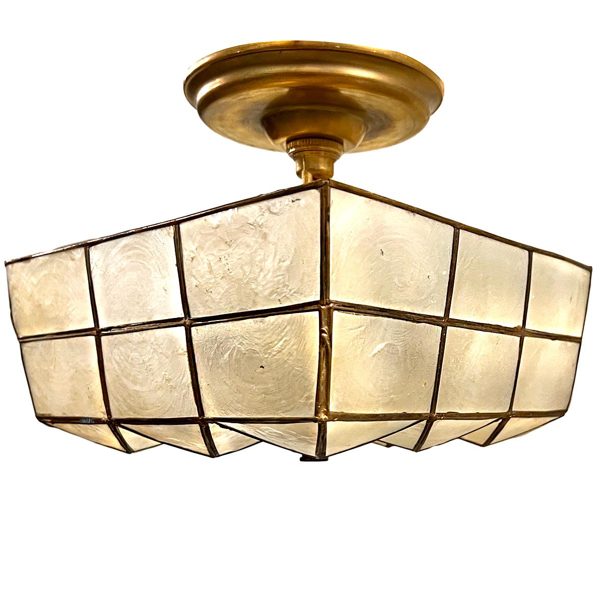 Hand-Crafted French Capiz Light Fixture For Sale