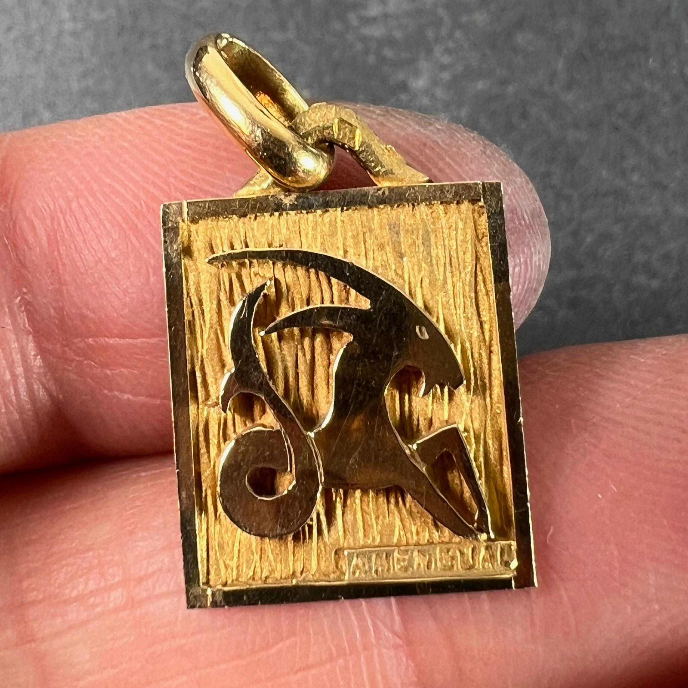 French Capricorn Starsign Zodiac 18K Yellow Gold Charm Medal Pendant For Sale 1