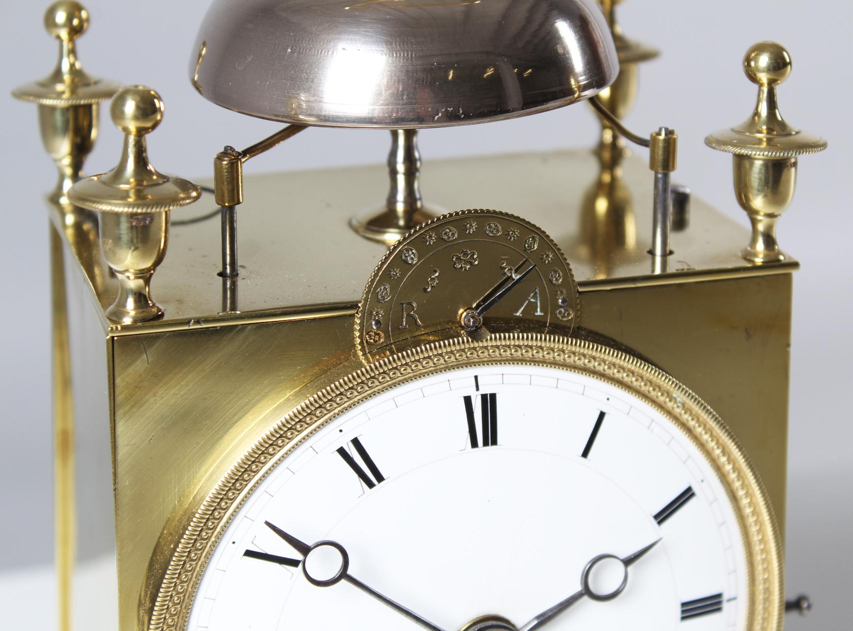 19th Century French Capucine Carriage Clock, Pendule de Voyage with Alarm, Circa 1800 For Sale