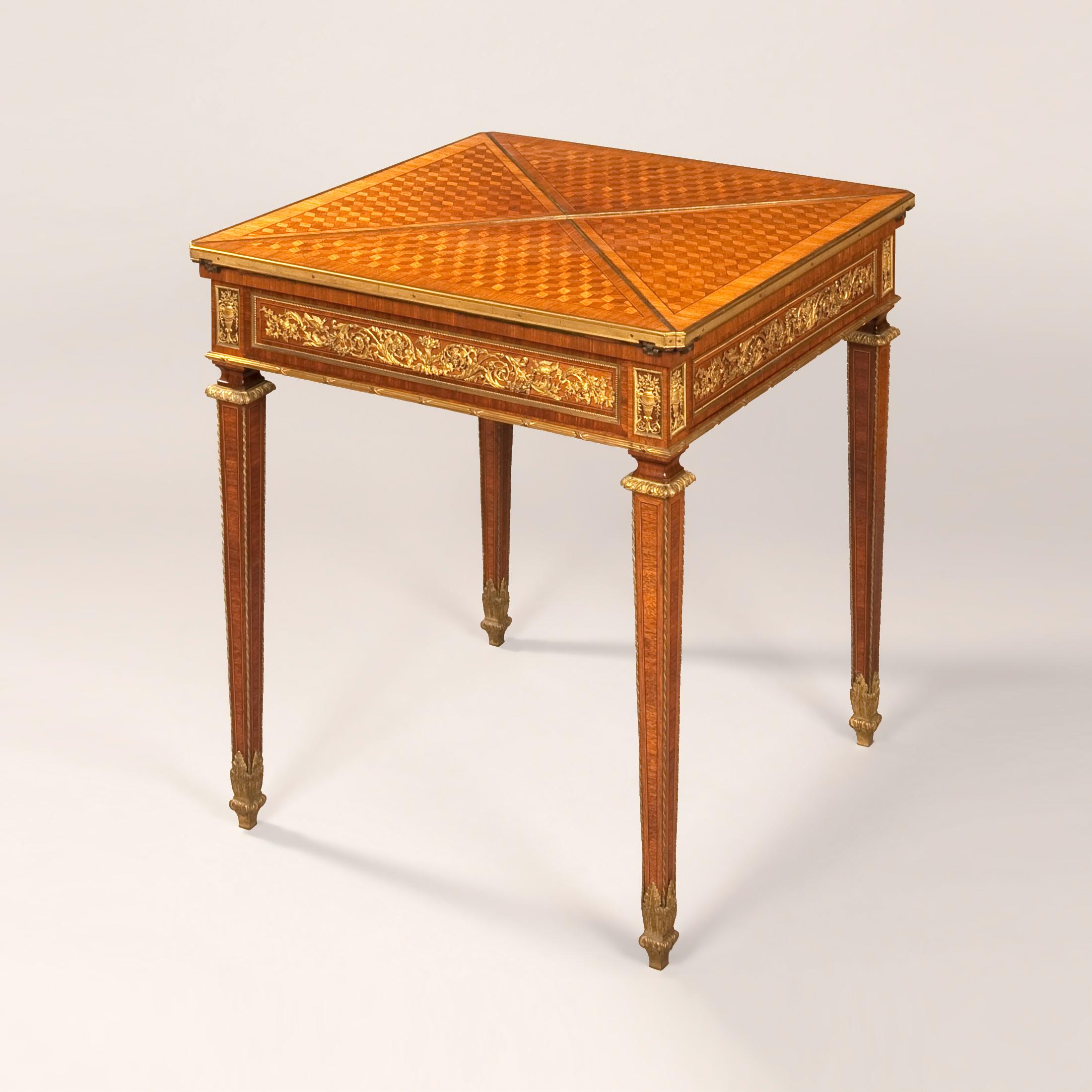 Inlay French Card Table with Parquetry and Gilt Bronze Mounts, 19th Century For Sale