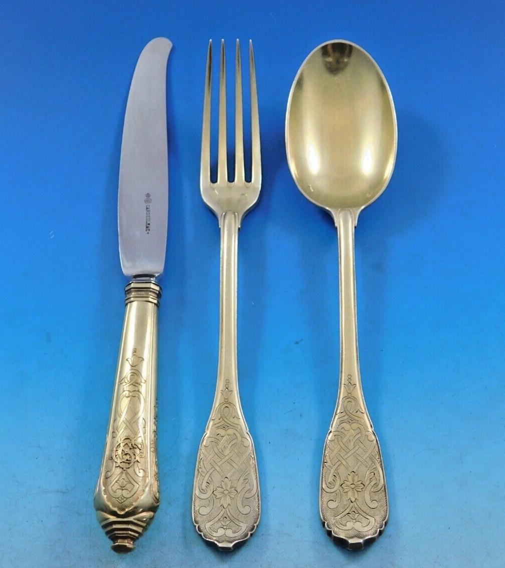 French Cardeilhac 950 Silver Vermeil Flatware Set Service Dessert 36 pieces For Sale 4