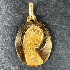 French Cardot Virgin Mary 18K Yellow Gold Religious Oval Medal Pendant Charm