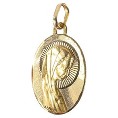 French Cardot Virgin Mary 18K Yellow Gold Religious Oval Medal Pendant Charm
