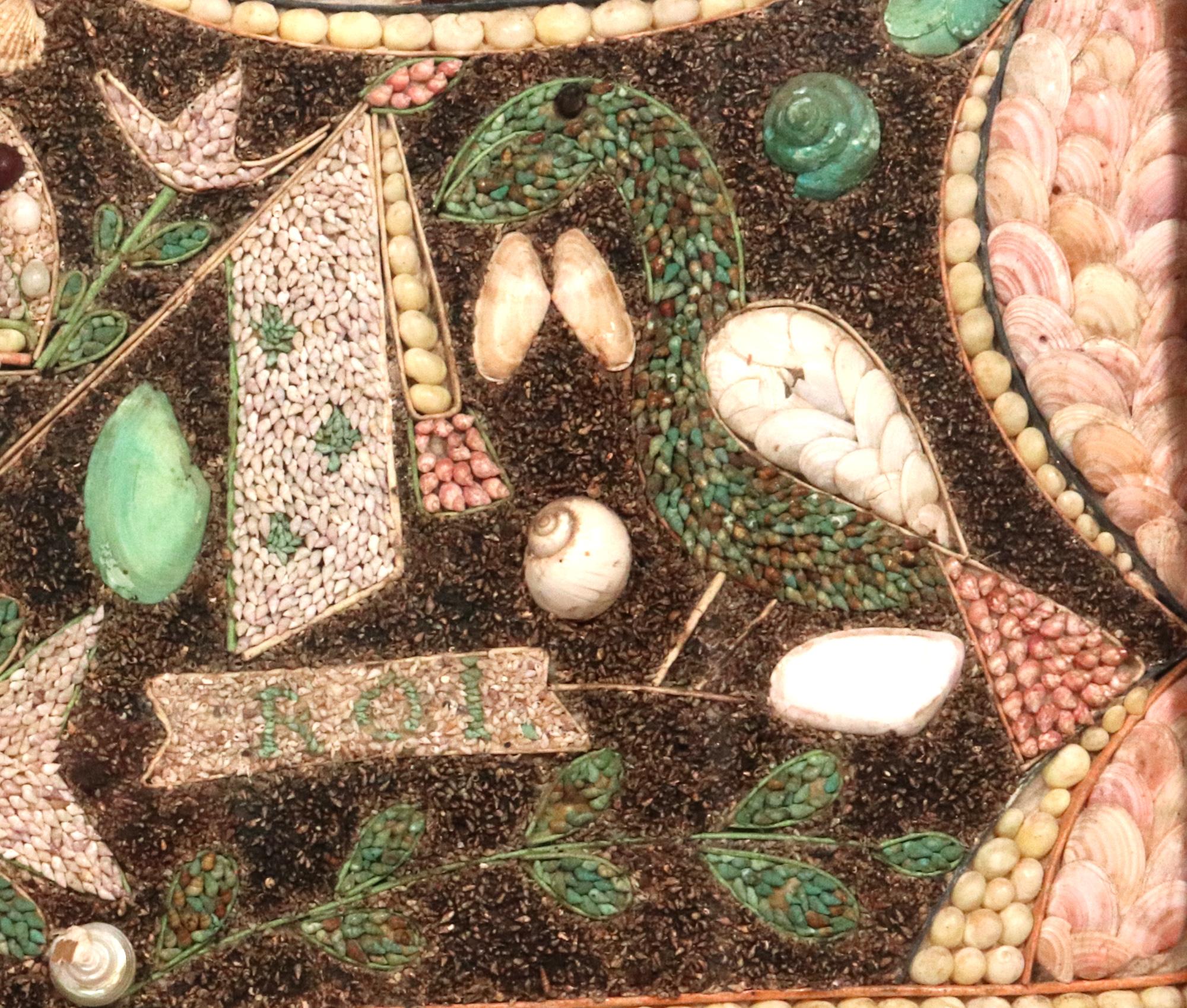 French Caribbean Shell Pictures with Birds, Flowers and Maltese Cross 2