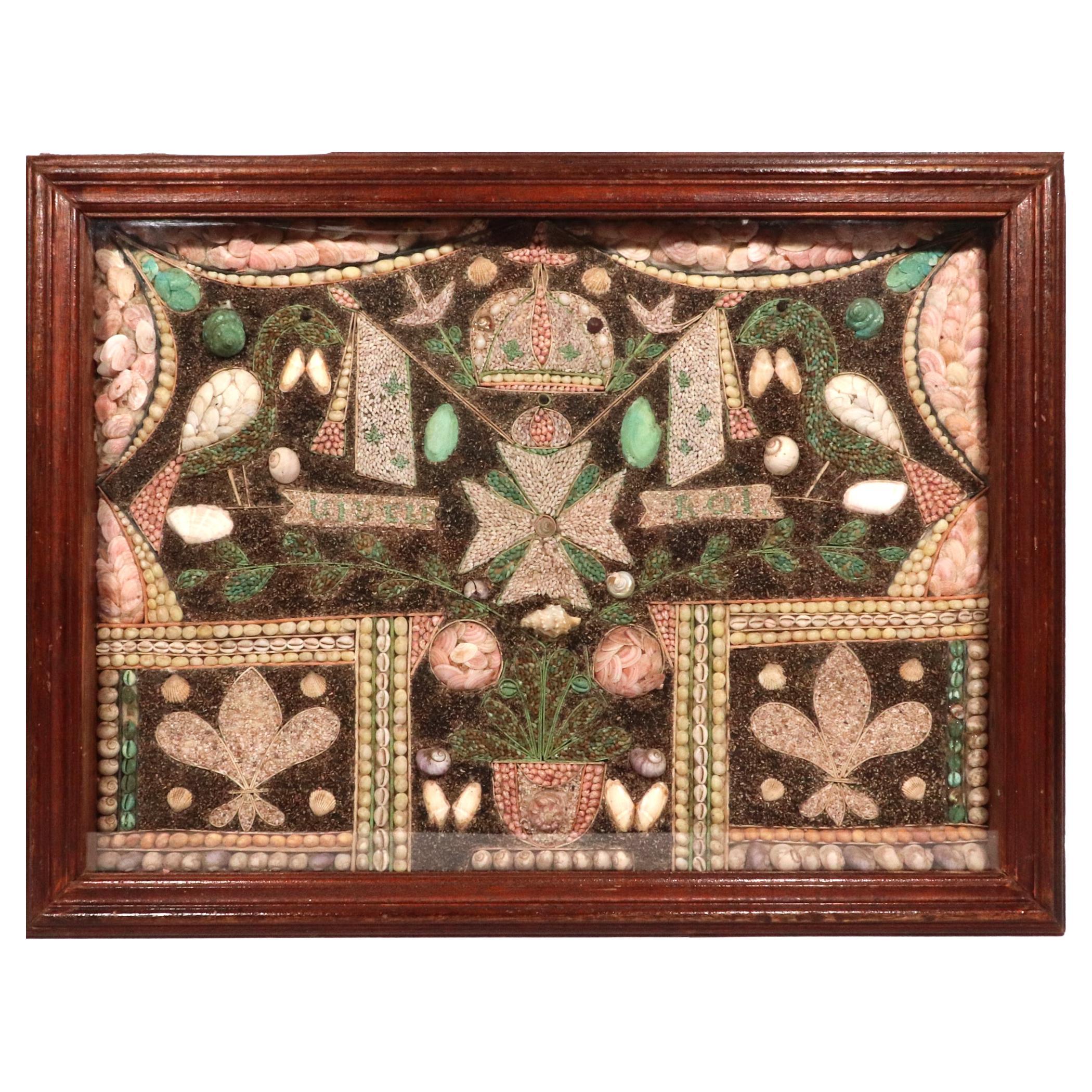 French Caribbean Shell Pictures with Birds, Flowers and Maltese Cross