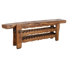 Antique French Carpenters Rustic Work Table Console Wine Rack, circa 1880