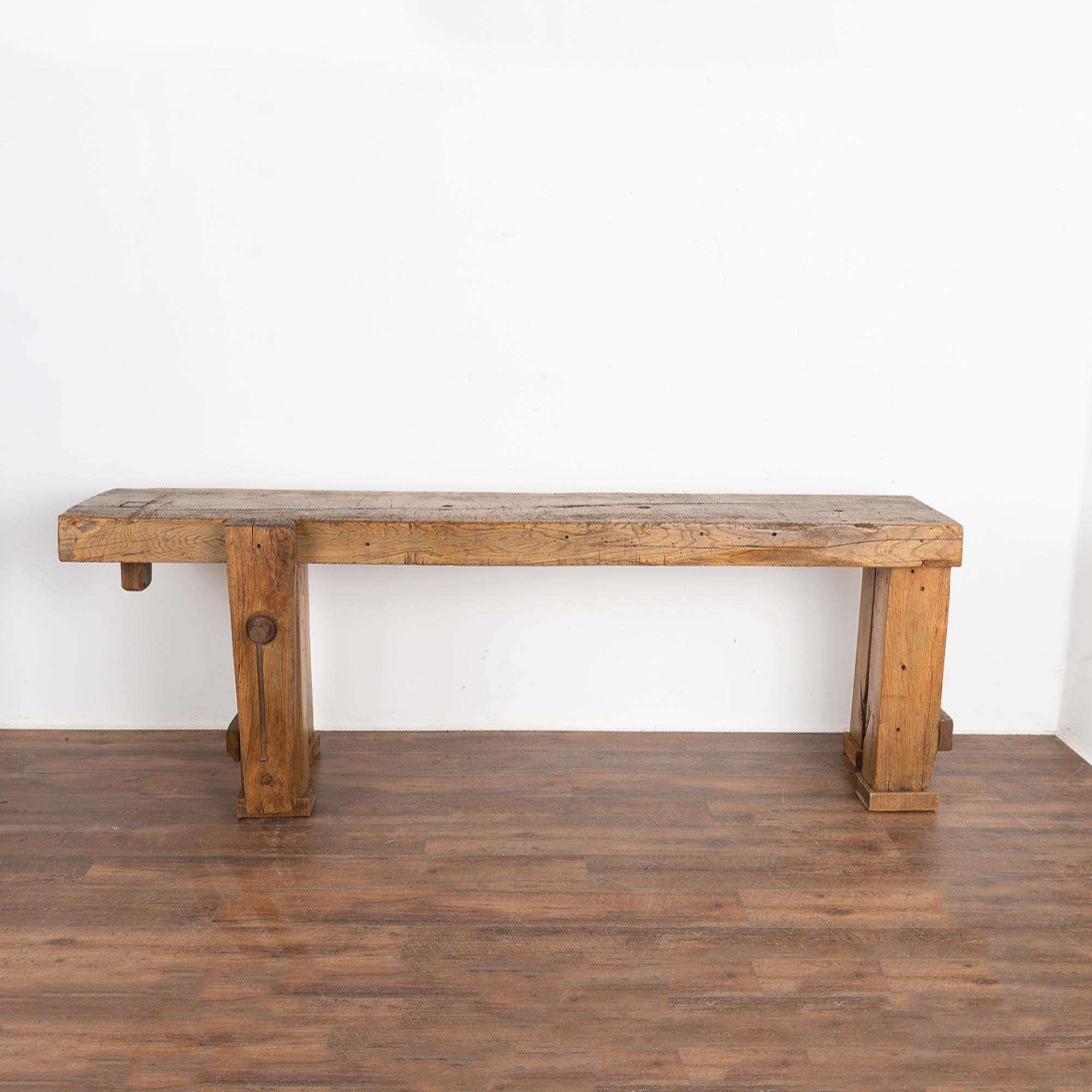 Rustic French Carpenter's Workbench Console Table, circa 1900