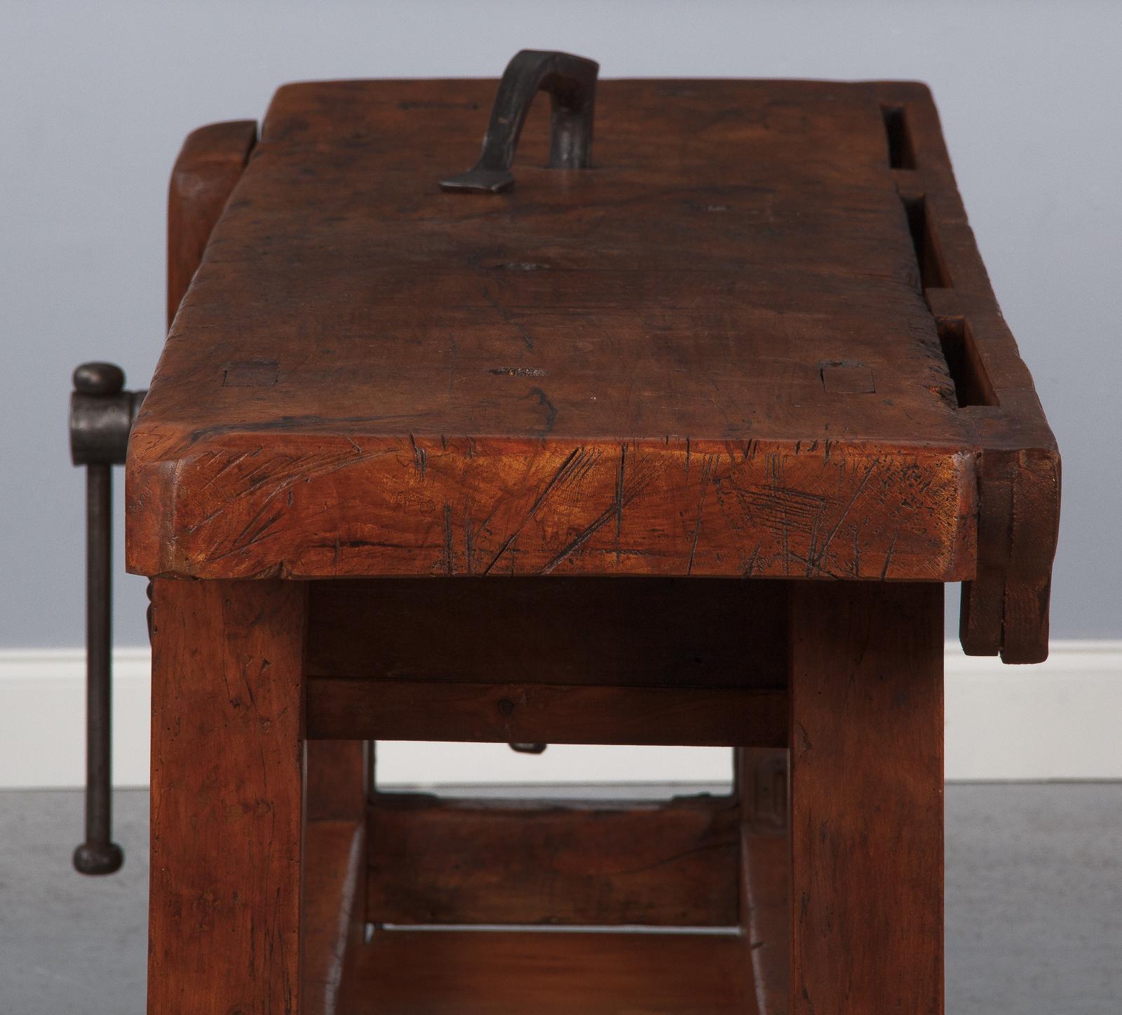 French Carpenter's Workbench in Beechwood, Dated 1919 5
