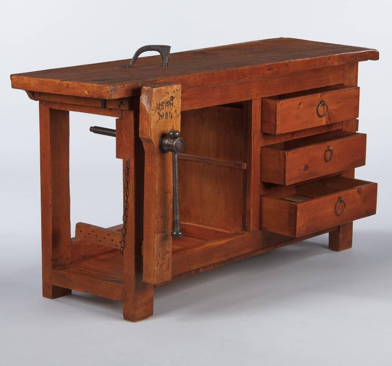 Industrial French Carpenter's Workbench in Elm, 1950s