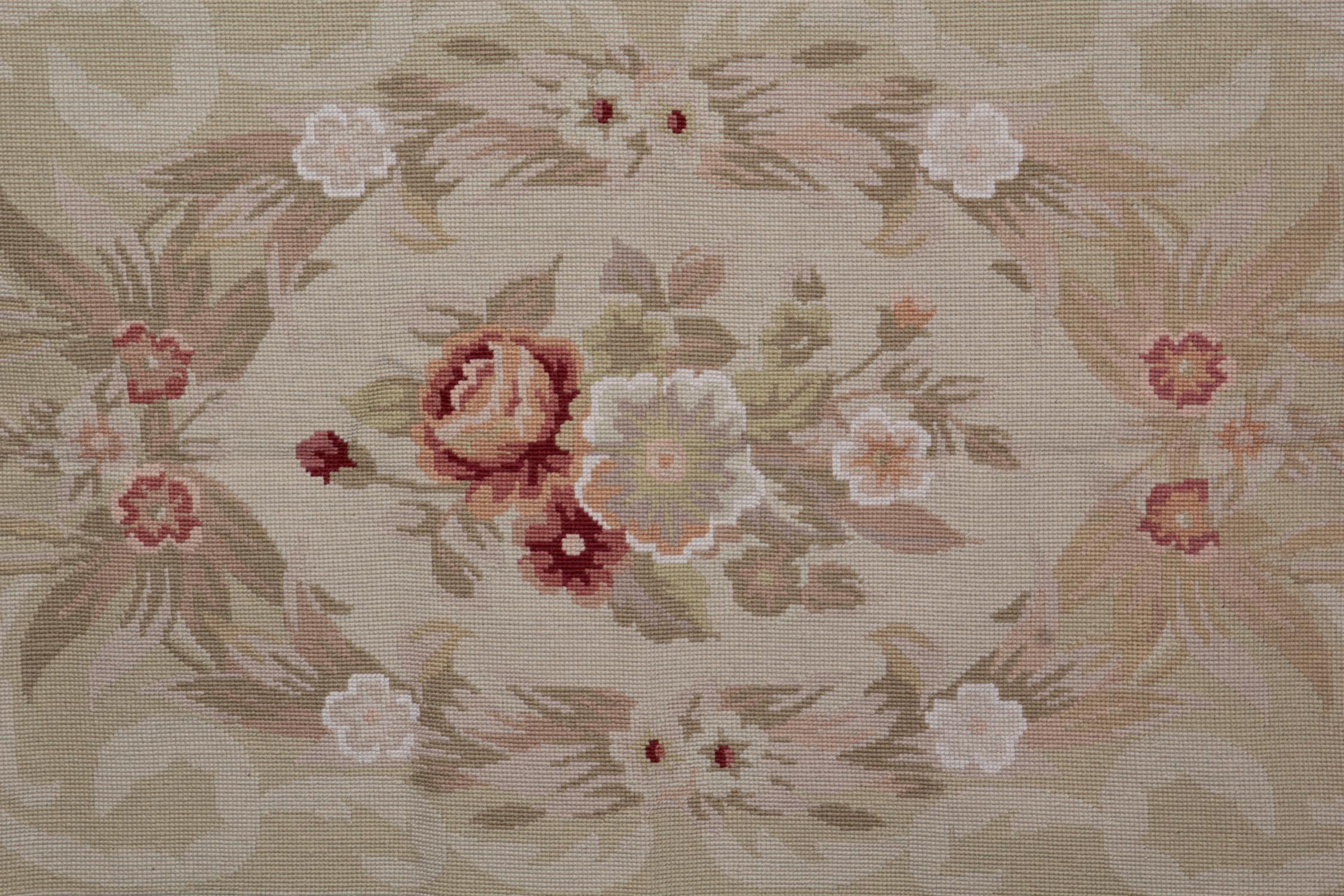 Chinese Beige French Carpet Aubusson Rug Handwoven Floral Tapestry