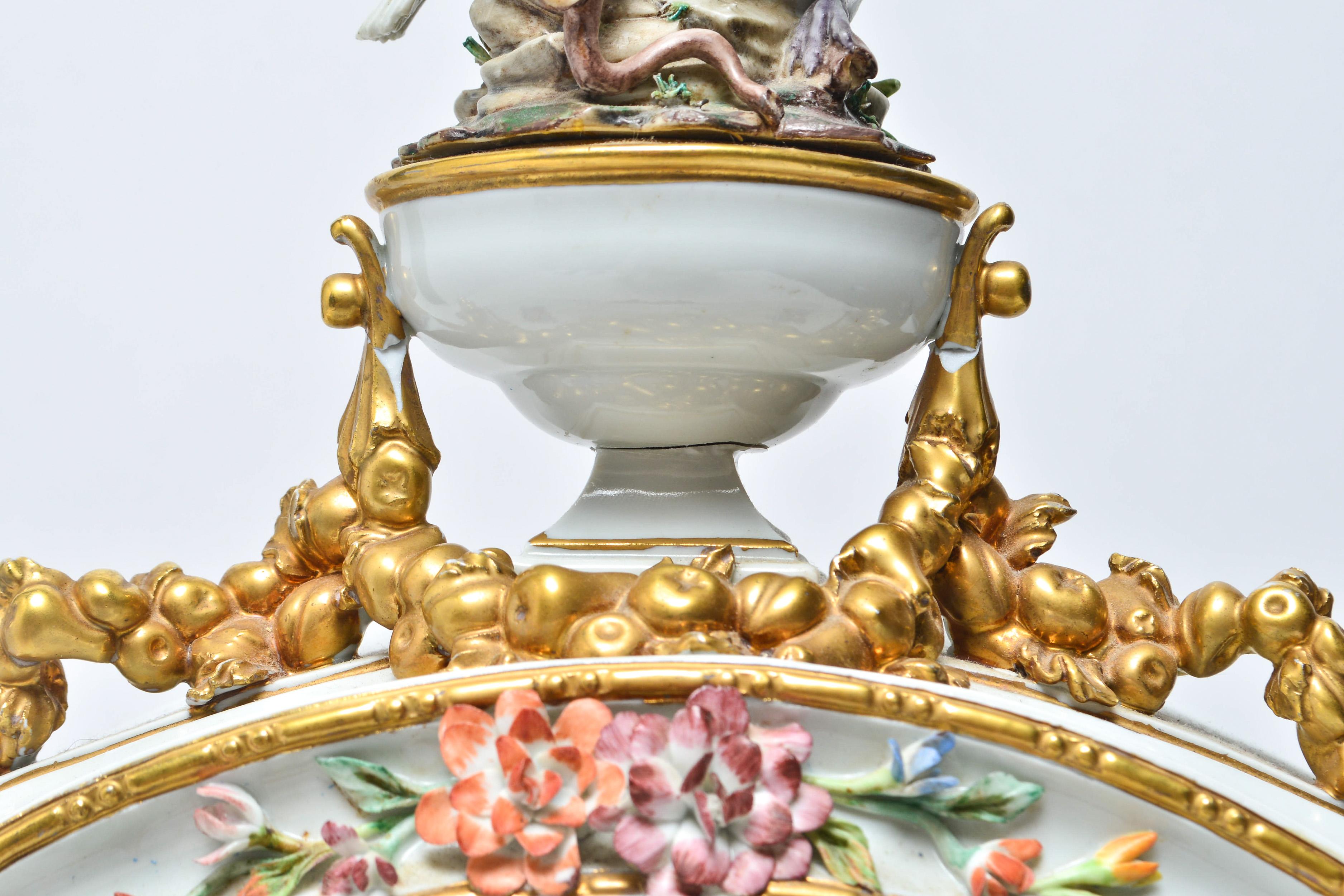 French Carpie Hand Painted Porcelain Mantel Clock 5