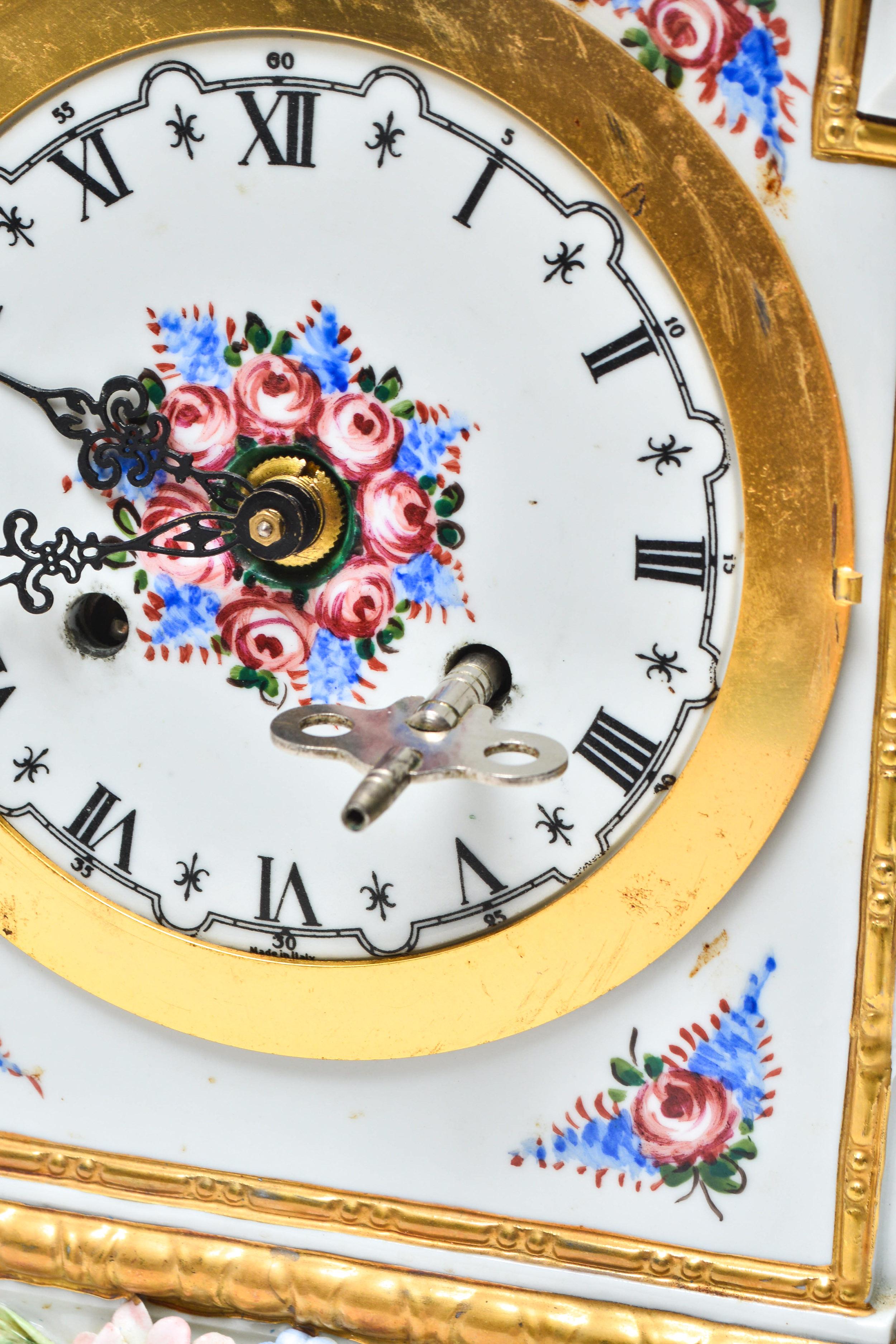 Metal French Carpie Hand Painted Porcelain Mantel Clock