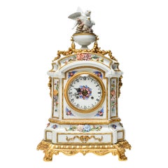 French Carpie Hand Painted Porcelain Mantel Clock