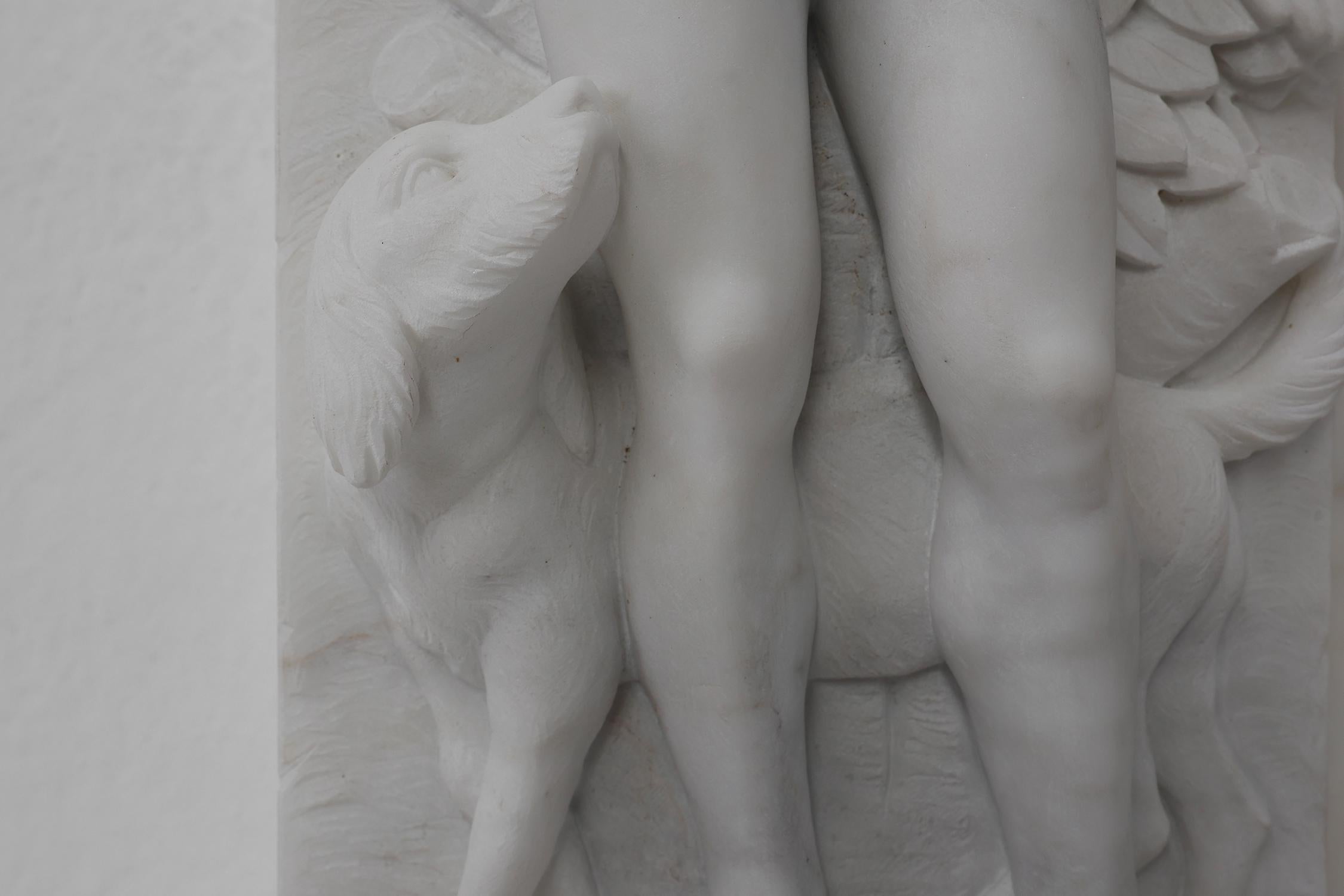 French Carrara marble fire place with Adam and Eve decoration For Sale 3